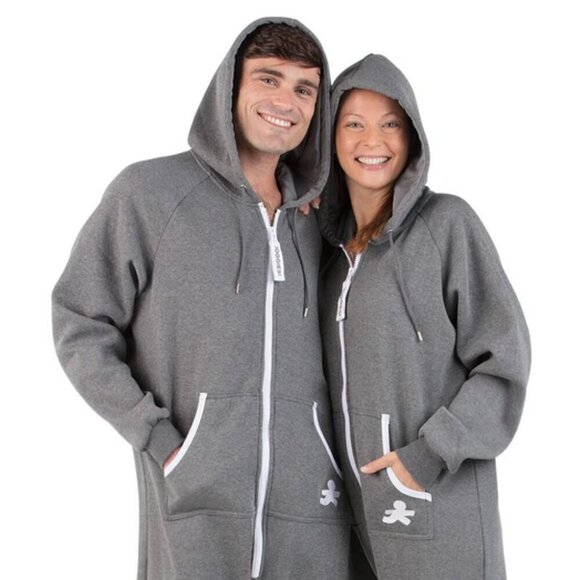 Joggies Charcoal Gray Adult Unisex Footless Hoodie Onesie Pajamas, Small - Picture 3 of 9